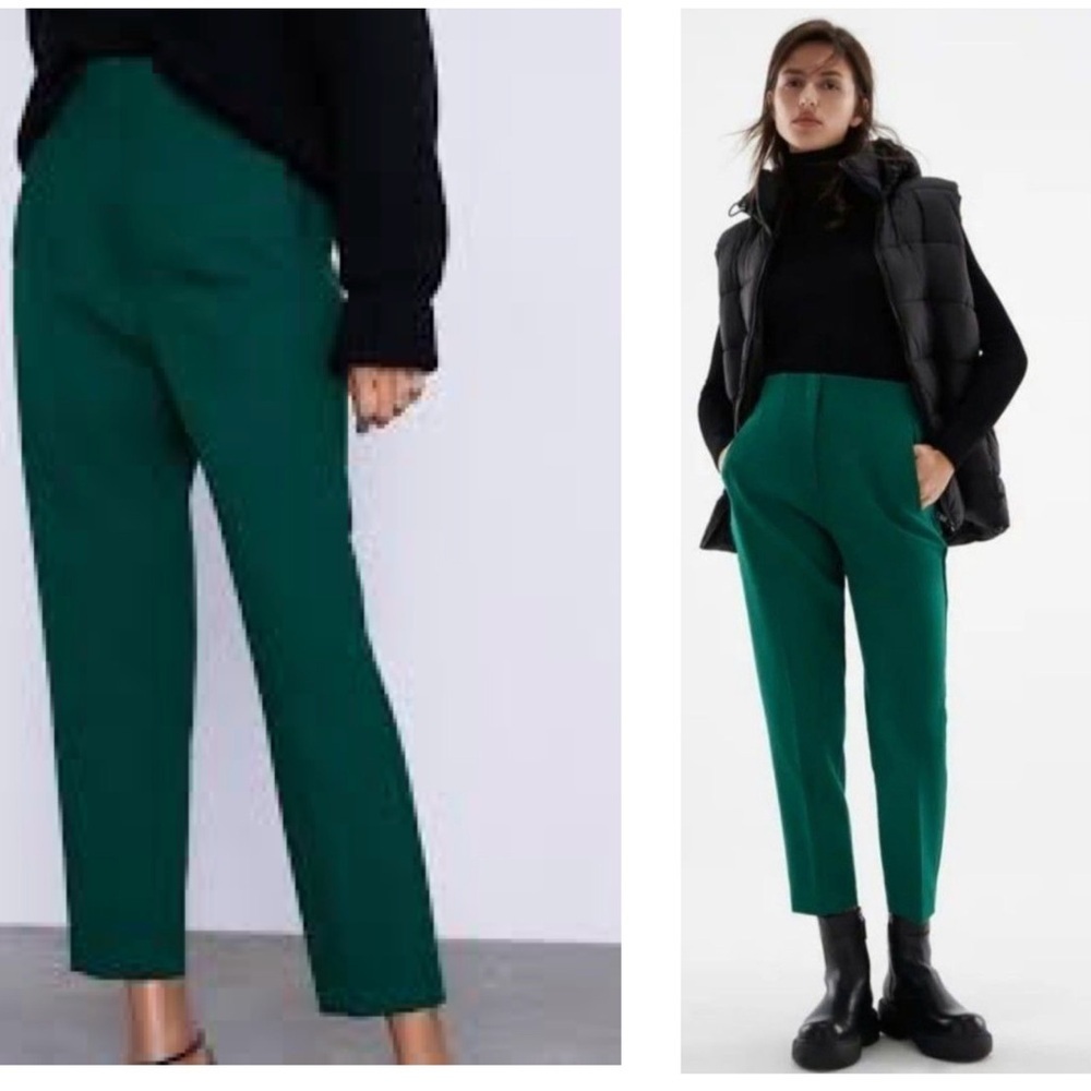 Zara Emerald green high waisted pronounced seam tapered ankle pants Sz M